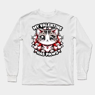 My Valentine Has Paws Valentine_S Day Girls Cute Anime Cat Long Sleeve T-Shirt